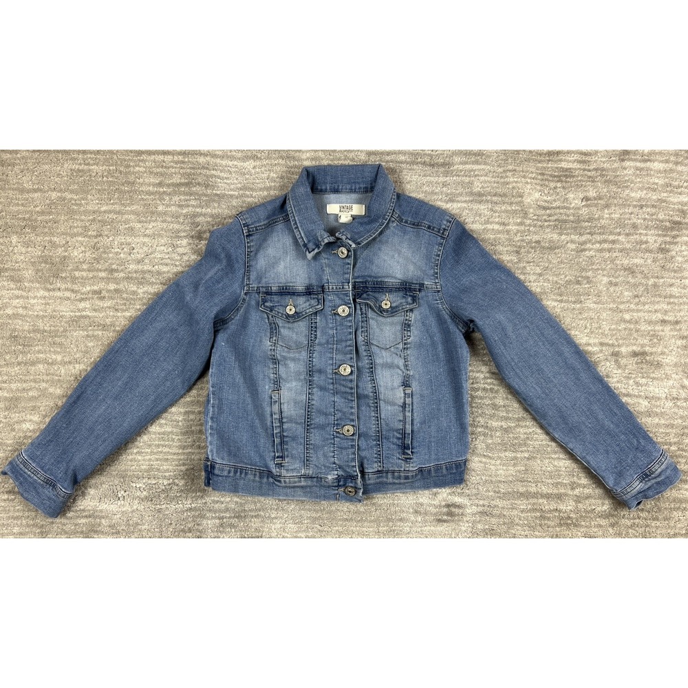 Vintage America Blues Denim Jacket Womens XS Blue Trucker Stretch Cotton Blend